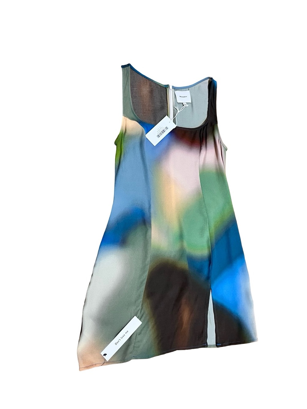 NWT Reformation Noha Mini Dress Blur Abstract Square Neck Side Slit Sz 4 Rush